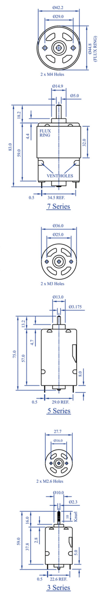 frs dc series motors dimensions