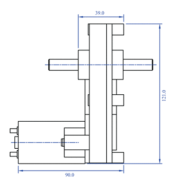 t3 dc series gear motor units dimensions