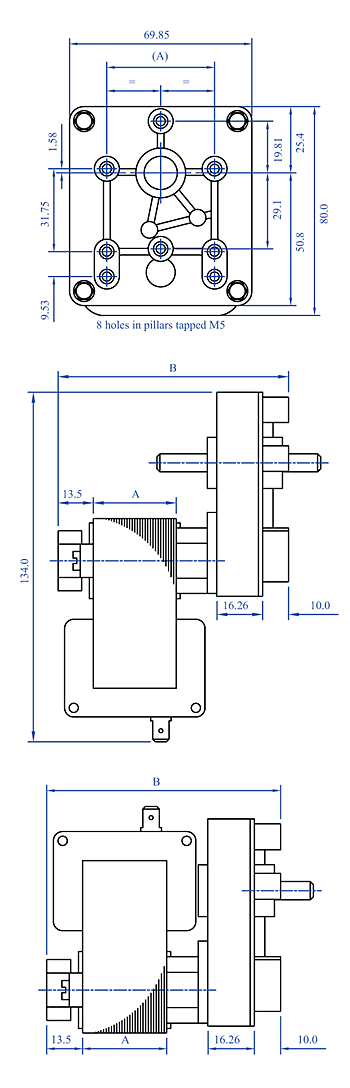 t4 ac series gear motor units dimensions