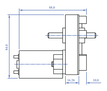 t4 dc series gear motor units dimensions