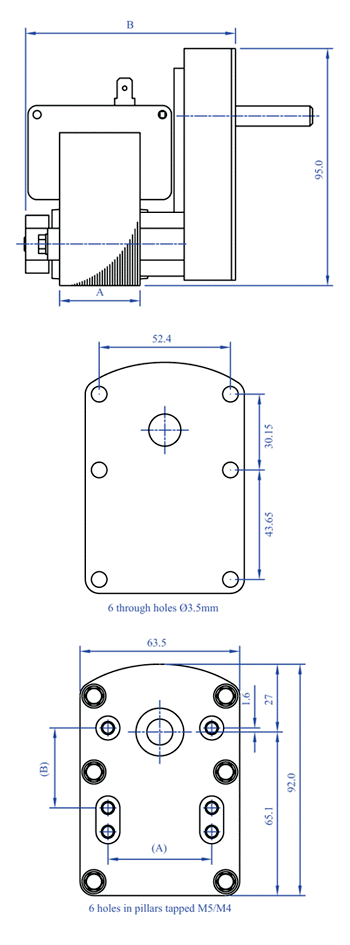 t6 ac series gear motor units dimensions